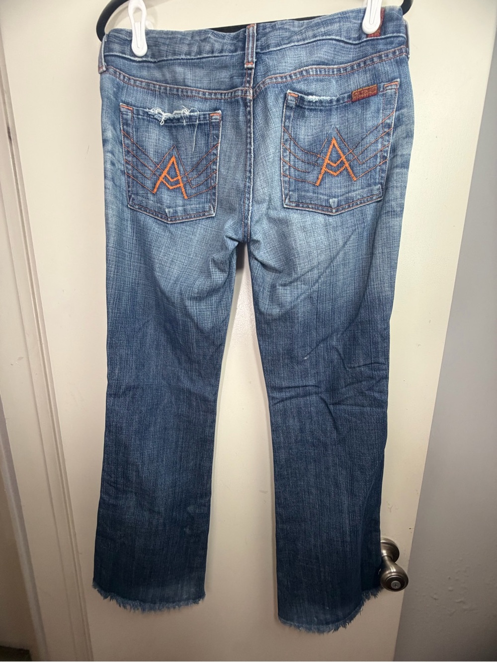 7 For All Mankind A Pocket Jeans Y2K Vintage Medium Wash Raw Hem Flare Jeans